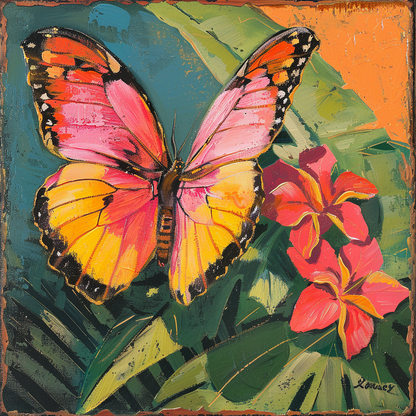 A&C Tropical Butterfly, Bangle, Fushia/Orange/Silver