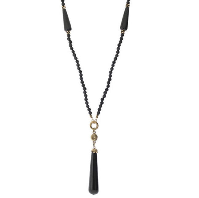 A&C Black Romance Long Beaded Necklace, Black/Gold