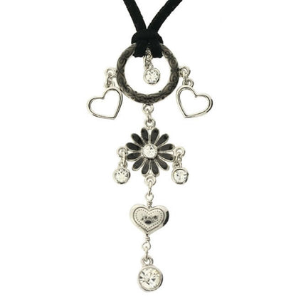 A&C Daisy Pendant On A Suede Thong, Black/Silver