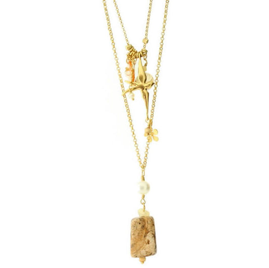 Pilgrim Touch Of Nature Necklace, White/Gold