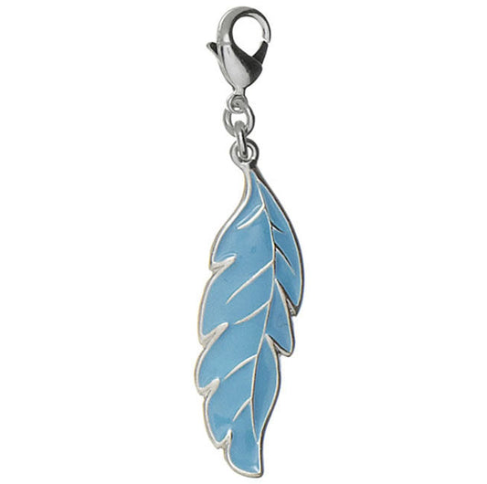 Pilgrim Charms Enameled Leaf Charm, Turquoise/Silver