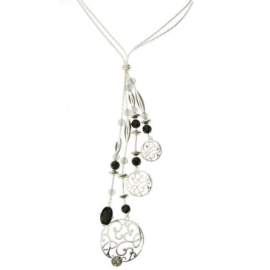 Pilgrim Silhouette Elaborate Long Necklace, Black/Silverblack/Silver
