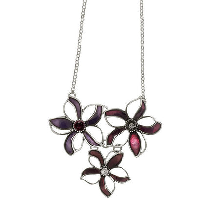 Pilgrim Velvet Triple Cluster Necklace, Burgundy/Silver