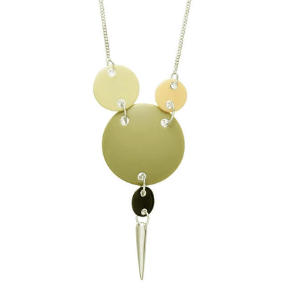 Pilgrim Circling Elaborate long multi-disc necklace, Peach/Black/Silver