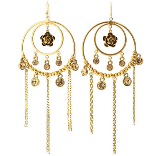 Pilgrim Rose Elaborate Earrings, Brown/Gold
