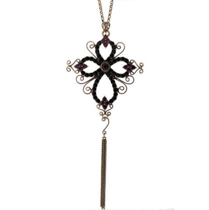 A&C Gothic Cross Very Long Necklace Purple/Black/Gold
