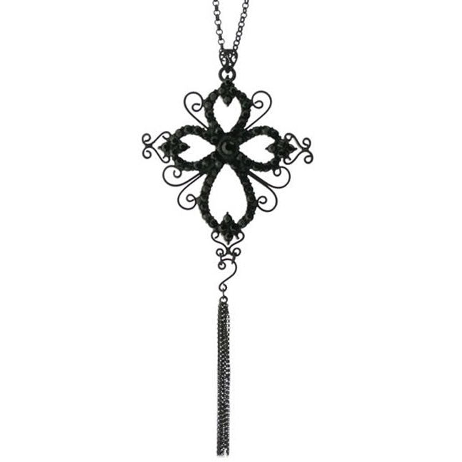 A&C Gothic Cross Very Long Necklace Matt Black