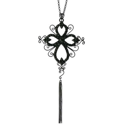 A&C Gothic Cross Very Long Necklace Matt Black
