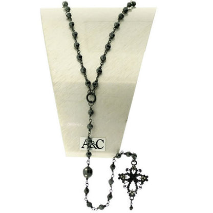A&C Gothic Cross Rosary Bead Necklace, Matt Black