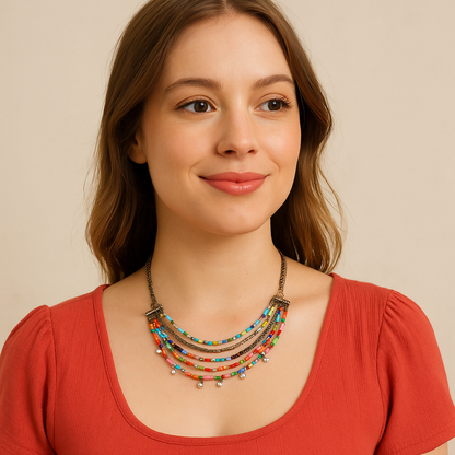 Multi Stranded Necklace, Multi/Gold