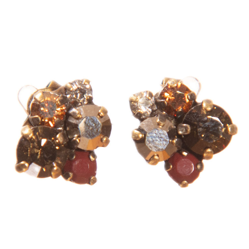 Konplott, Ballroom Crystal Cluster Studs, Dark Brown/Gold