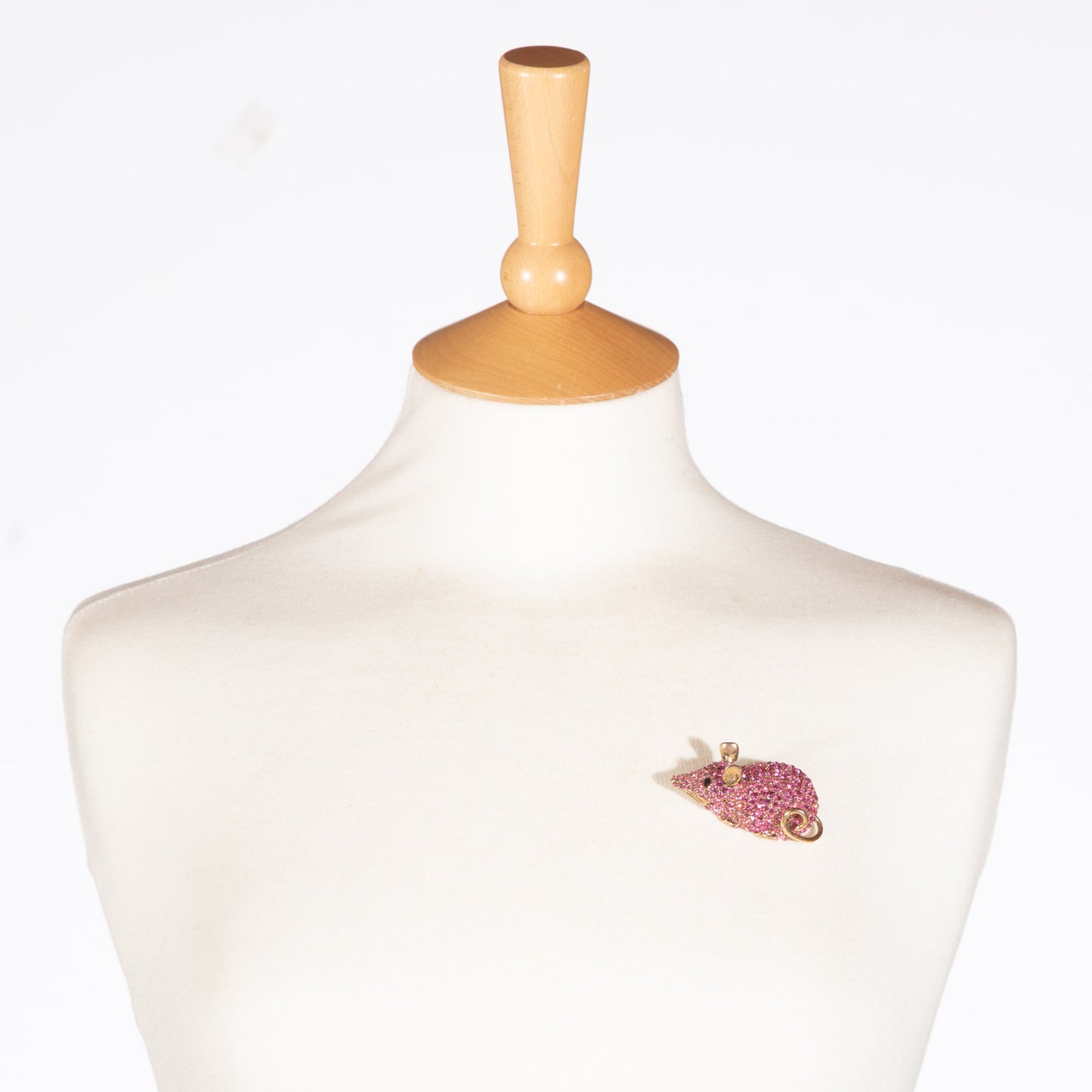 Vintage Pink Crystal Pavé Mouse Brooch – Gold Tone, Circa 2005, New Old Stock