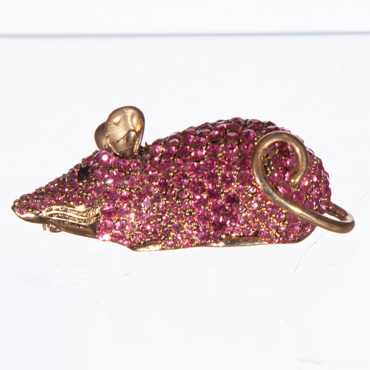 Vintage Pink Crystal Pavé Mouse Brooch – Gold Tone, Circa 2005, New Old Stock