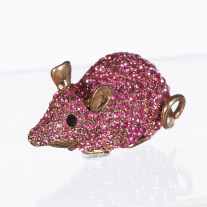 Vintage Pink Crystal Pavé Mouse Brooch – Gold Tone, Circa 2005, New Old Stock