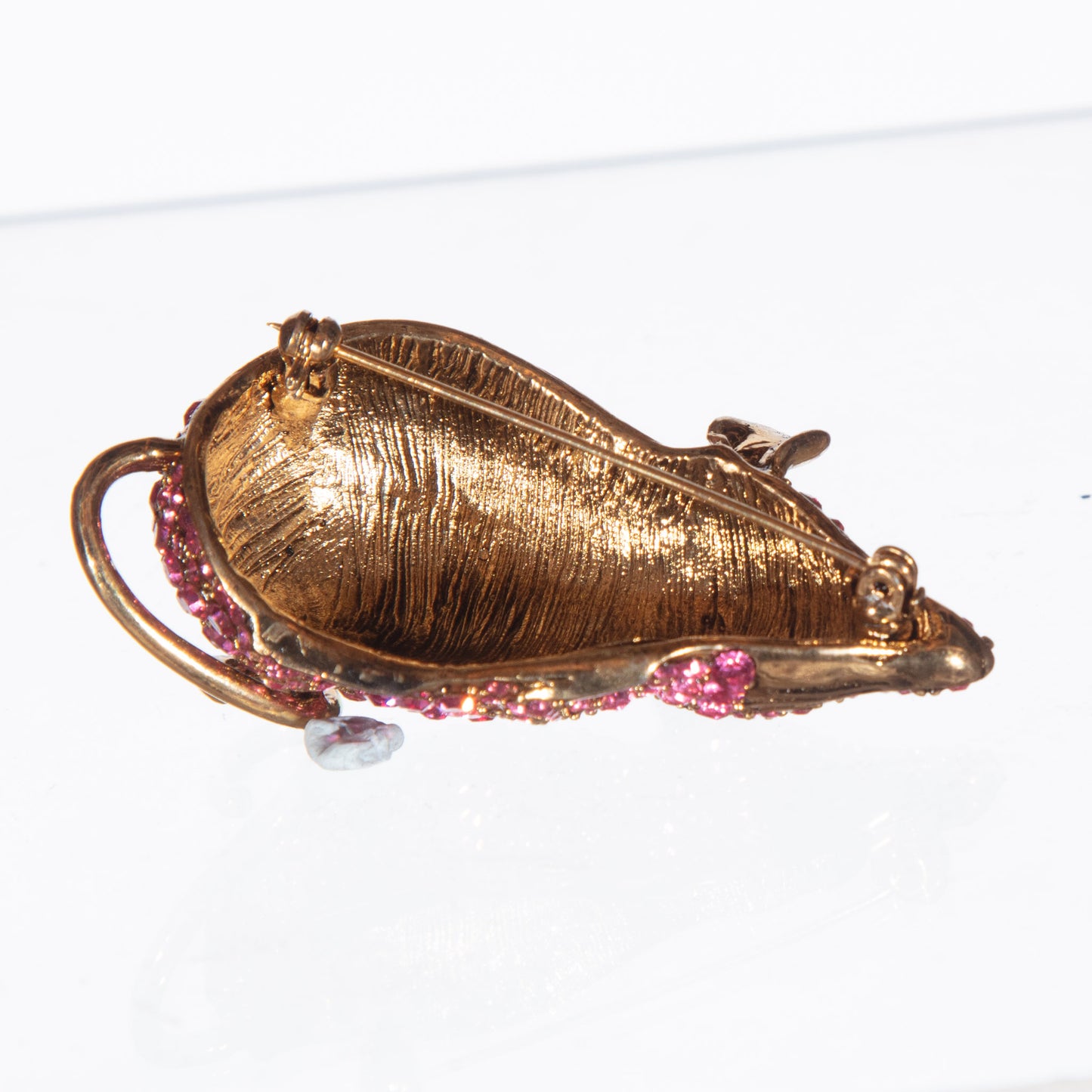 Vintage Pink Crystal Pavé Mouse Brooch – Gold Tone, Circa 2005, New Old Stock