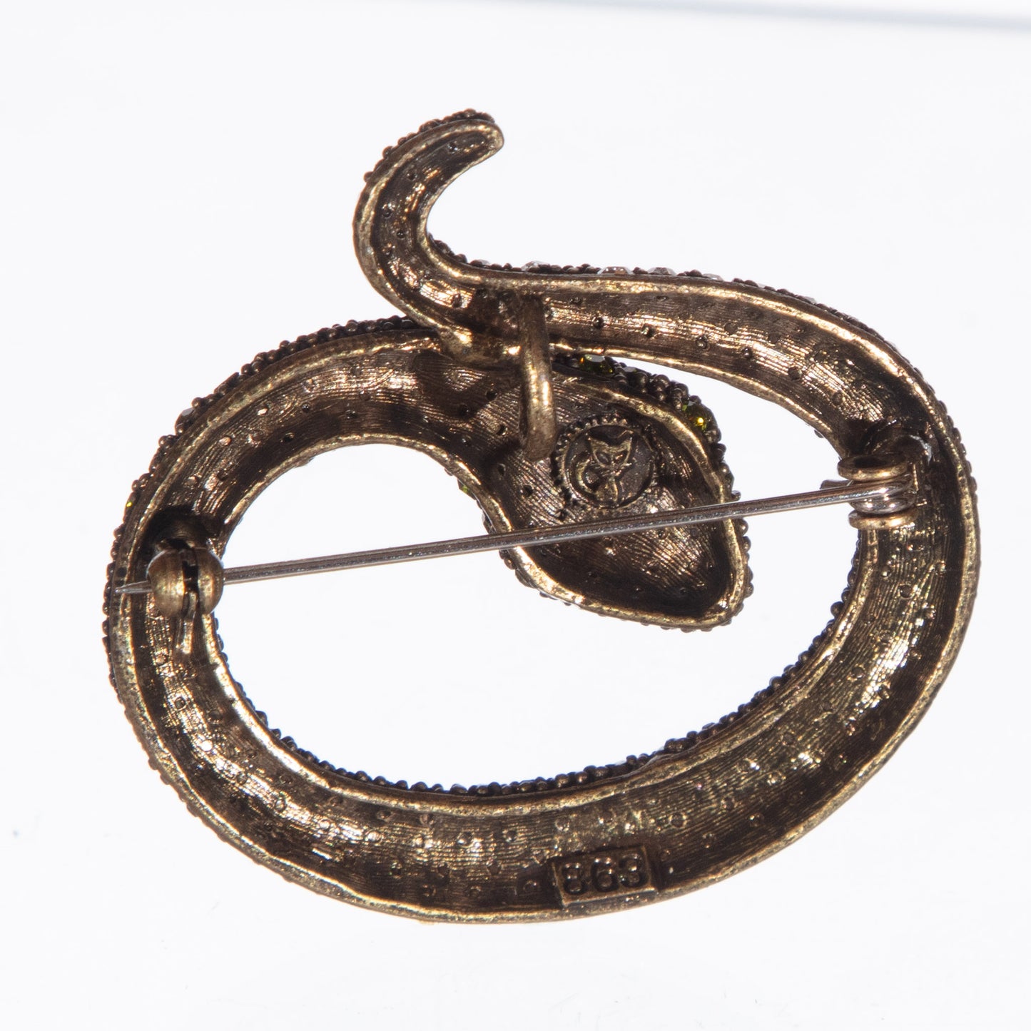 Vintage Pavé Snake Brooch with Green & Clear Crystals – Statement Piece)