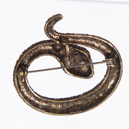 Vintage Pavé Snake Brooch with Green & Clear Crystals – Statement Piece)
