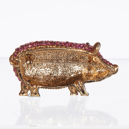 Vintage Pink Crystal Pavé Pig Brooch – Gold Tone, Circa 2005, New Old Stock