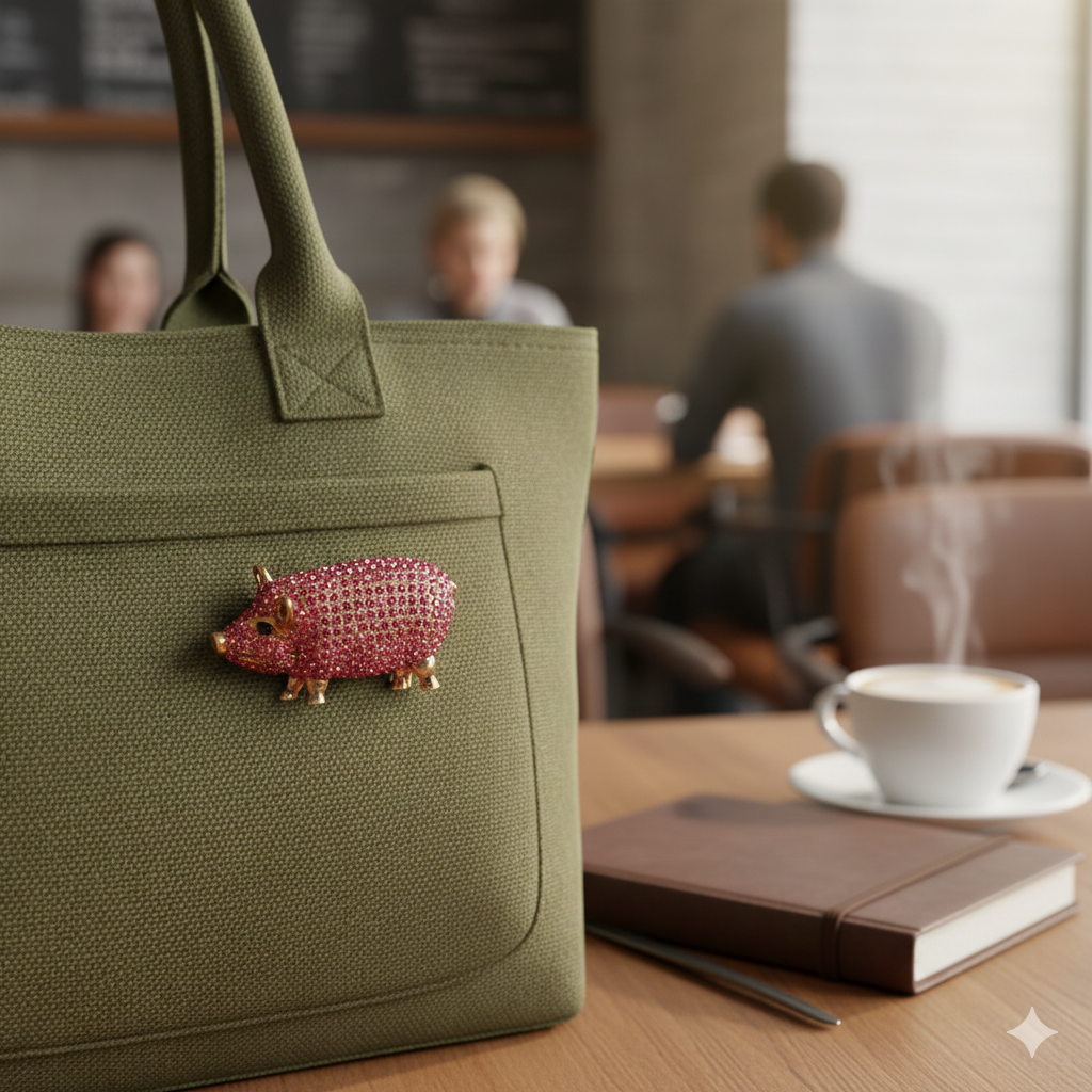 Vintage Pink Crystal Pavé Pig Brooch – Gold Tone, Circa 2005, New Old Stock