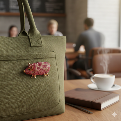 Vintage Pink Crystal Pavé Pig Brooch – Gold Tone, Circa 2005, New Old Stock