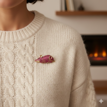 Vintage Pink Crystal Pavé Mouse Brooch – Gold Tone, Circa 2005, New Old Stock