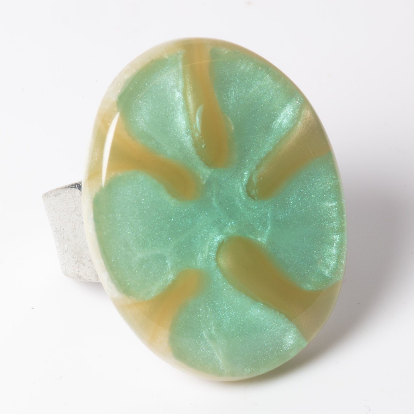 Watch This Space – Oval Resin Statement Ring, Aqua & Silver (35 × 25 mm)