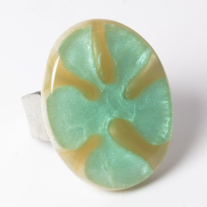 Watch This Space – Oval Resin Statement Ring, Aqua & Silver (35 × 25 mm)
