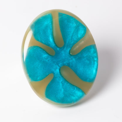 Watch This Space – Oval Resin Statement Ring, Teal & Silver (35 × 25 mm)