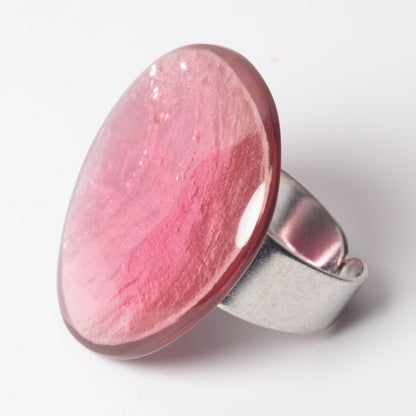 Watch This Space – Oval Resin Statement Ring, Pink & Silver (30 × 28 mm)