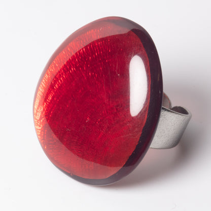 Watch This Space – Oval Resin Statement Ring, Deep Red & Silver (30 × 28 mm)
