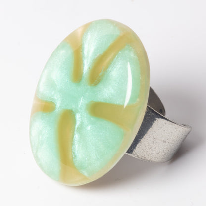Watch This Space – Oval Resin Statement Ring, Aqua & Silver (35 × 25 mm)