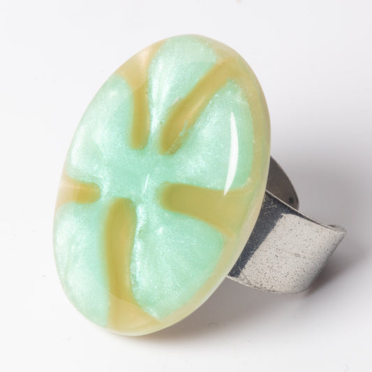 Watch This Space – Oval Resin Statement Ring, Aqua & Silver (35 × 25 mm)