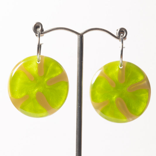 Watch This Space – Circular Resin Statement Earrings, Lime & Silver (25 × 25 mm)
