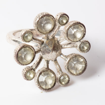 Pilgrim Crystal Sculptural Starburst Statement Ring – Silver Tone (c. 2010)