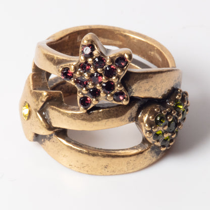 PIlgrim Key Star and Heart Heart Ring, Red/Green/Gold