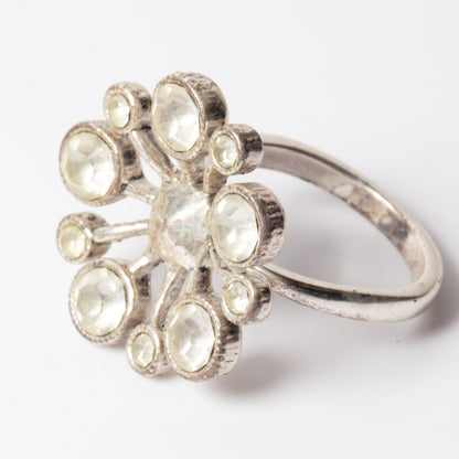 Pilgrim Crystal Sculptural Starburst Statement Ring – Silver Tone (c. 2010)