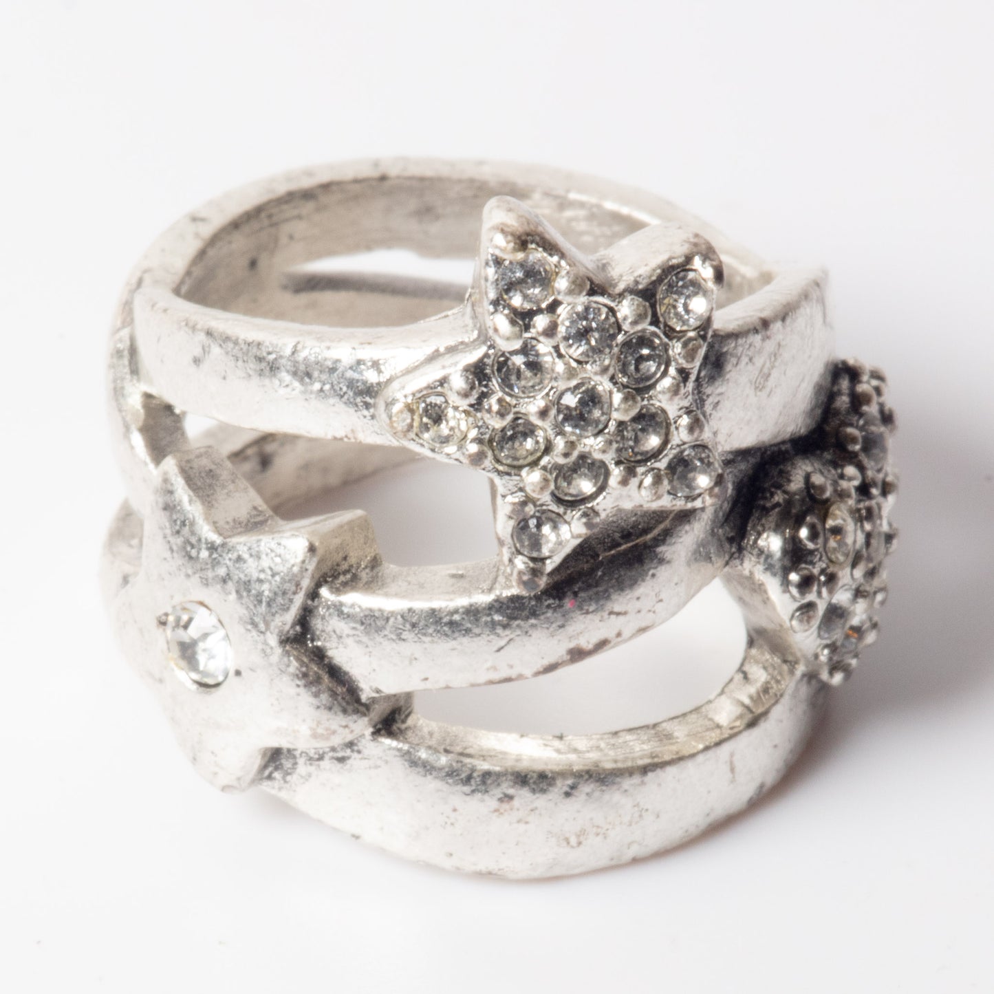 PIlgrim Key Star and Heart Heart Ring, Crystal/Silver