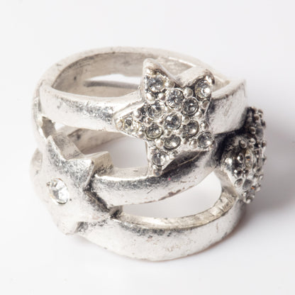 PIlgrim Key Star and Heart Heart Ring, Crystal/Silver