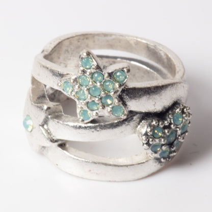 PIlgrim Key Star and Heart Heart Ring, Blue/Silver