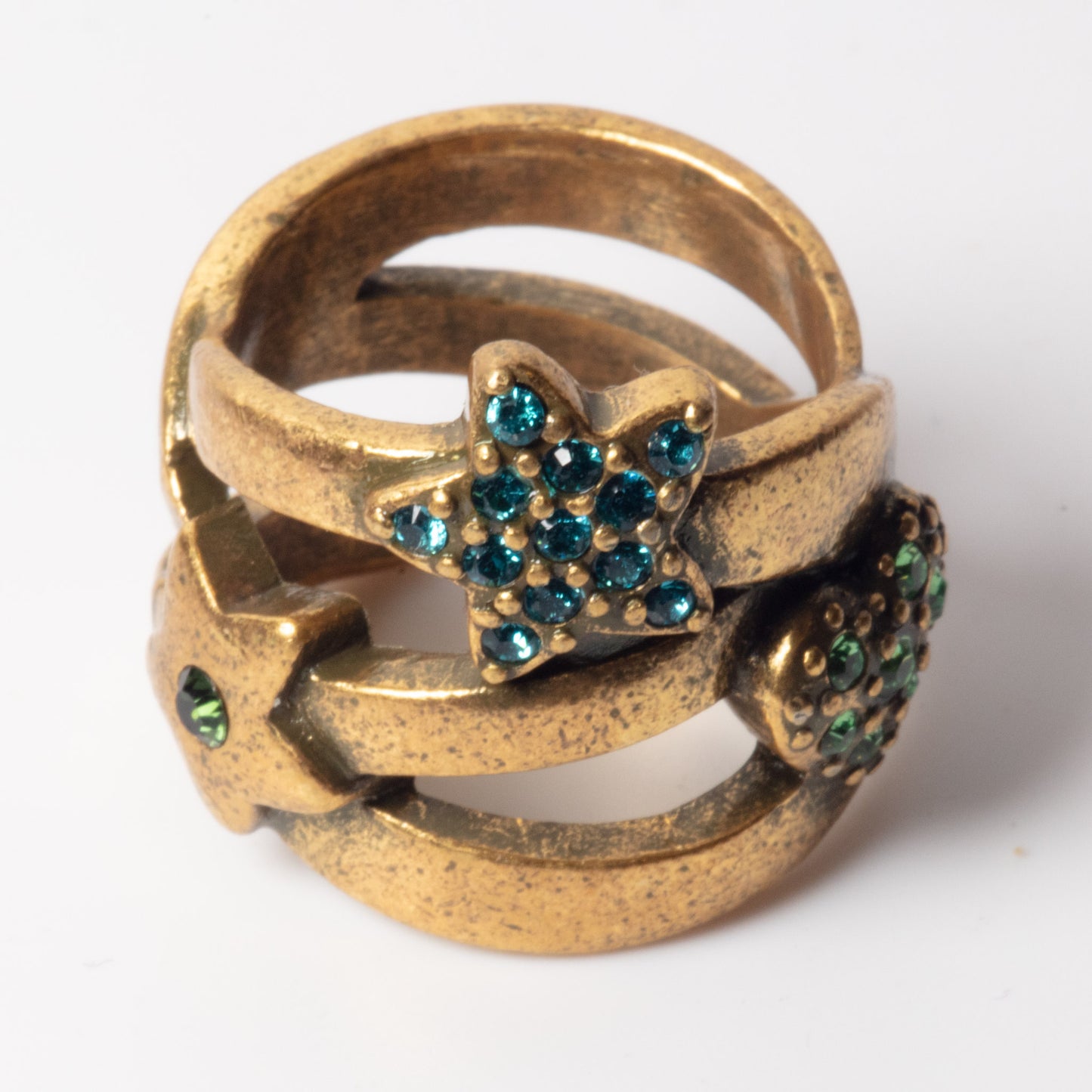 PIlgrim Key Star and Heart Heart Ring, Turquoise/Gold