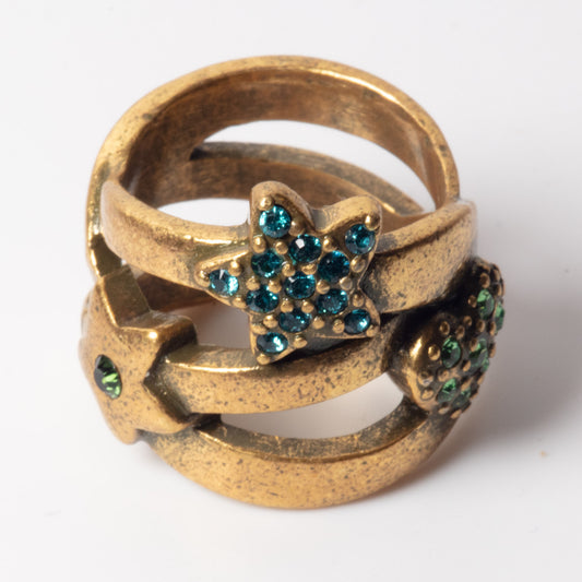 PIlgrim Key Star and Heart Heart Ring, Turquoise/Gold