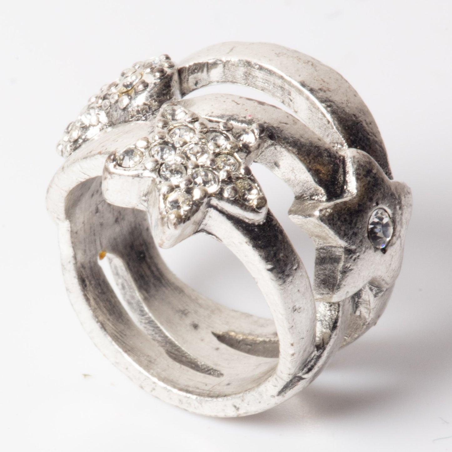 PIlgrim Key Star and Heart Heart Ring, Crystal/Silver