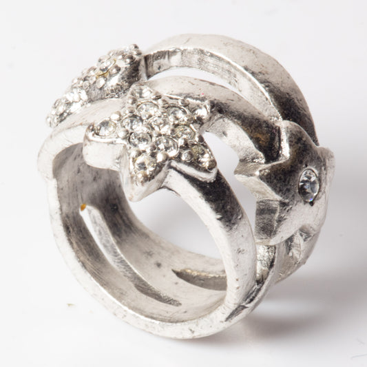 PIlgrim Key Star and Heart Heart Ring, Crystal/Silver