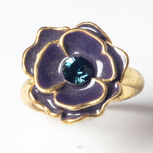 Pilgrim Autumn Flower Adjustable Ring, Blue/Gold