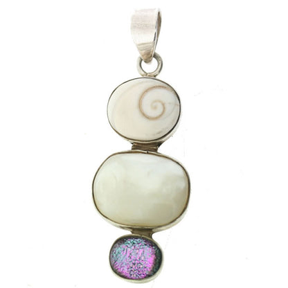 Dichroic Pendant set in Silver with Shiva Eye and Mother of Pearl