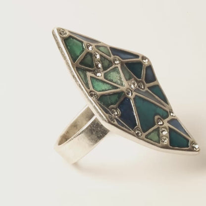 A&C Adjustable Facettes Ring, Blue/Green/Silver