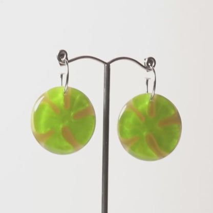 Watch This Space – Circular Resin Statement Earrings, Lime & Silver (25 × 25 mm)