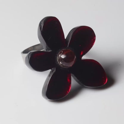 Watch This Space Flower Extravaganza Deep Red Resin Statement Ring