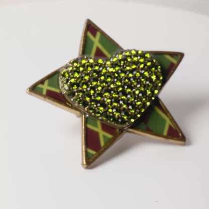 PIlgrim Key Star and Heart Large Ring, Red/Green/Gold