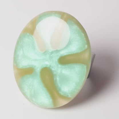 Watch This Space – Oval Resin Statement Ring, Aqua & Silver (35 × 25 mm)
